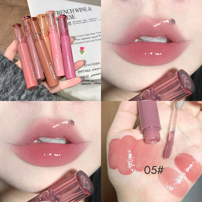 Cappuvini Jelly Mirror Lip Glaze Water Light Moisturizing Lip Gloss Long-lasting Makeup Lipstick