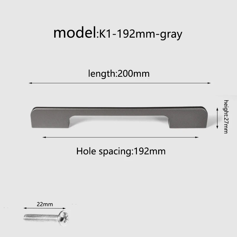 Aluminum alloy cabinet handle, gray wardrobe handle, makeup table handle, 96mm/128mm storage room cabinet handle