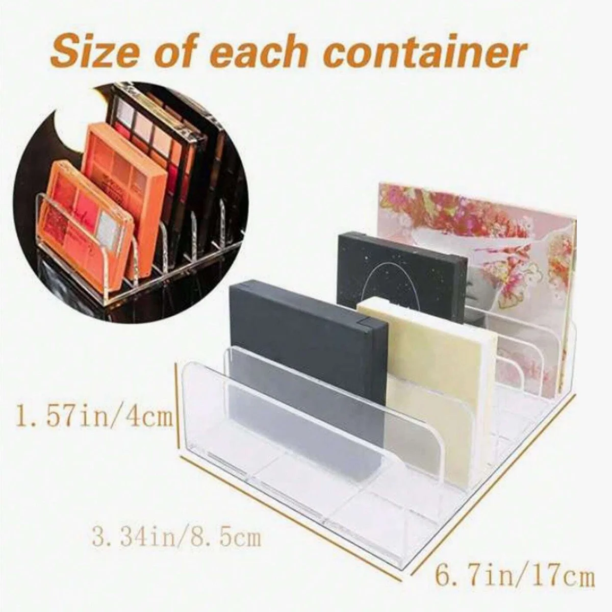 7-Compartment Transparent Makeup Organizer for Eyeshadow Palette and Cosmetics, Vanity Table and Bathroom Countertop Storage Box