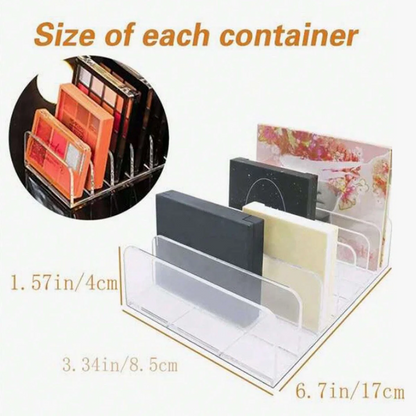 7-Compartment Transparent Makeup Organizer for Eyeshadow Palette and Cosmetics, Vanity Table and Bathroom Countertop Storage Box