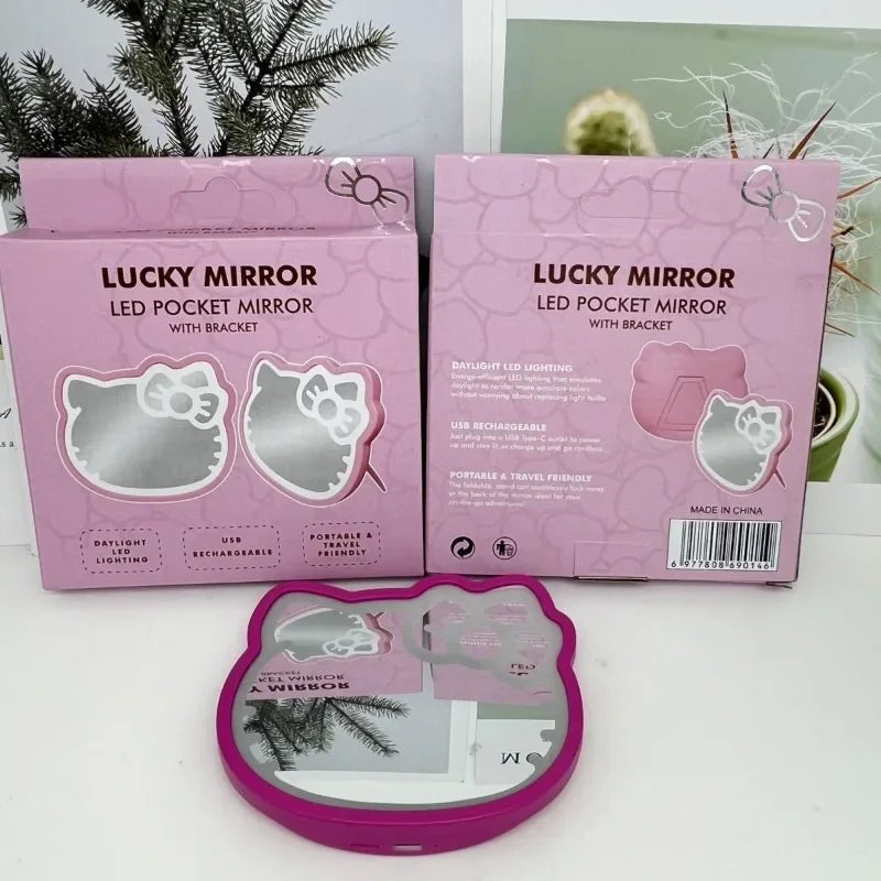 Kawaii Anime Hello Kitty USB Light Mirror Cartoon Character Styling Accessories Portable Desktop Makeup Mirror Room Decoration