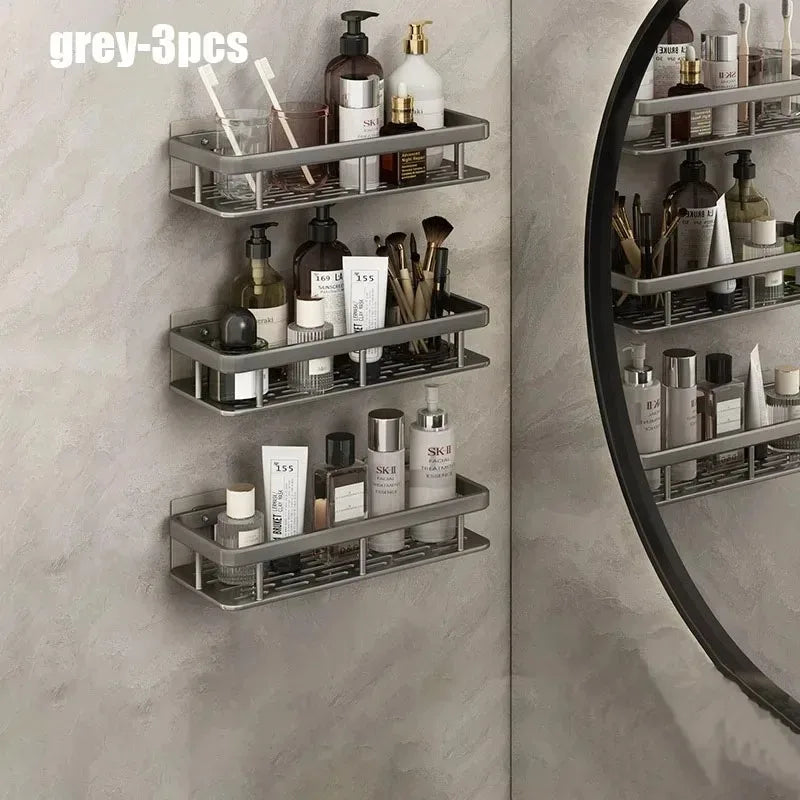 1/2/3pcs Aluminum Alloy No Drill Wall Bathroom Shelf Shampoo Rack Makeup Storage Organizer Shower Shelf Bathroom Accessories