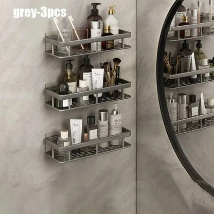 1/2/3pcs Aluminum Alloy No Drill Wall Bathroom Shelf Shampoo Rack Makeup Storage Organizer Shower Shelf Bathroom Accessories