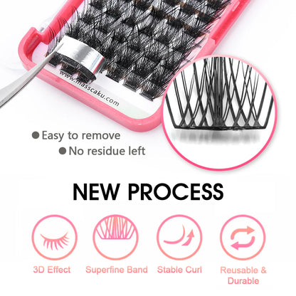 MASSCAKU DIY Cluster Eyelash Extension Segmented False Bundles Eyelashes 72Volume Natural Russian Faux Mink Makeup Lashes