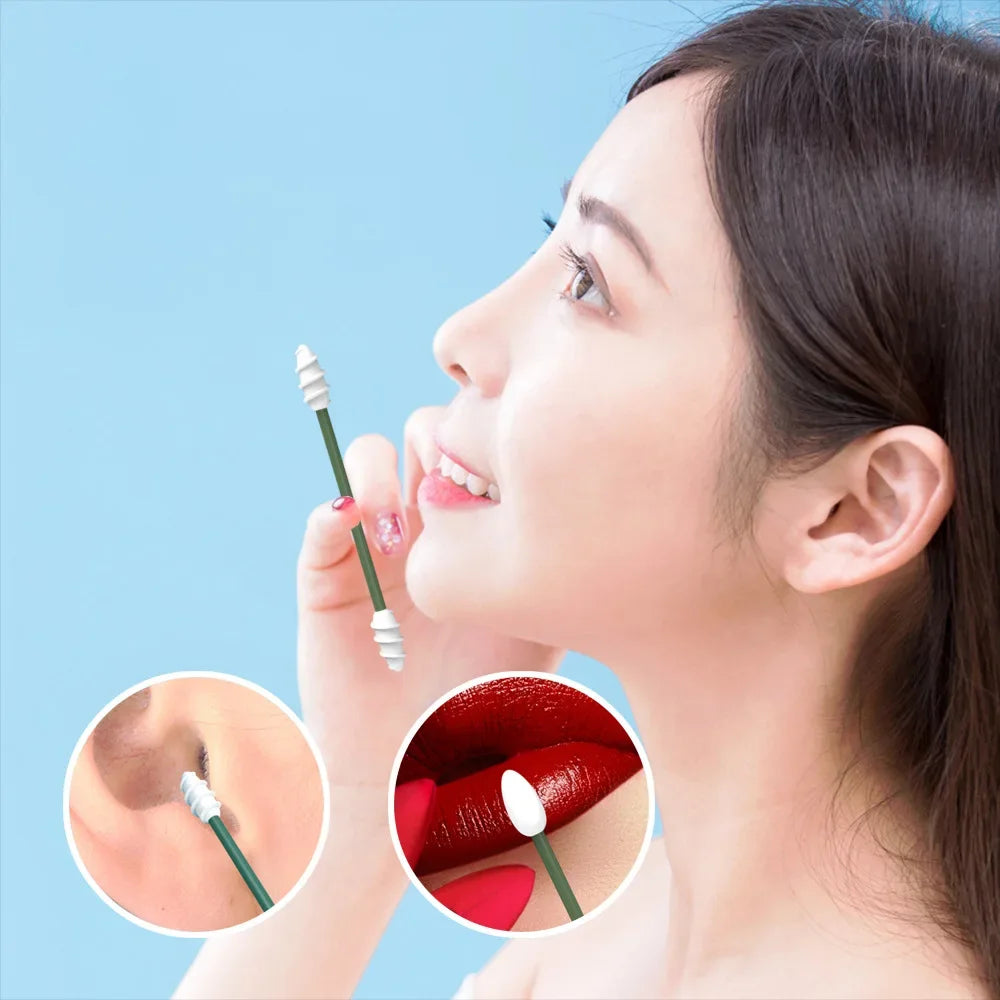 2Pcs Reusable Silicone Ear Swabs with Case Ear Cleaning Cosmetic Silicone Buds Swabs Sticks Double-headed For Cleaning Makeup
