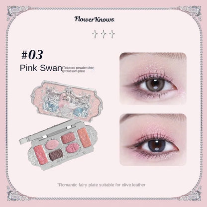 Flower Knows Swan Ballet Eyeshadow Palette Matte Fine Shimmer Pearl Face Palette 6 Colour Glitter Eye Shadow Flowerknows Makeup