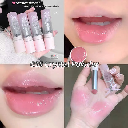Caramel Brown Solid Lip Gloss Moisturizing Lace Bow Mirror Glass Jelly Lipstick Non Stick Cup Water Light Plump Lip Tint Makeup