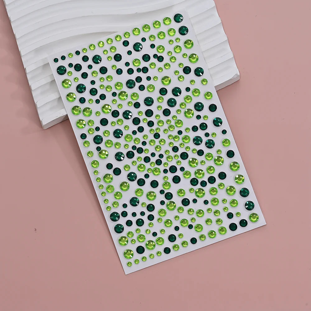 1Pcs 3D Emerald Green Face Jewels Tattoo Stickers Round Rhinestones Temporary Tattoos for Party Makeup DIY Body Diamond Decals &