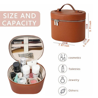 Large Capacity PU Leather Makeup Bag Portable Makeup Box For Women Girls Travel Toiletry Cosmetic Organizer