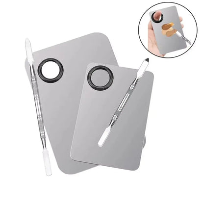 Paleta de mezcla de maquillaje, bandeja mezcladora de Metal de acero inoxidable mejorada con espátula, herramienta de artista pa