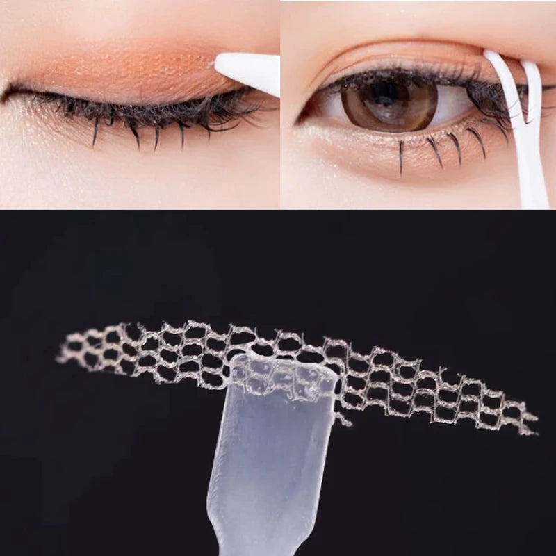 480Pcs Stealth Double Fold Eyelid Tape Fiber Sticker Lace Nature Clear Beige Stripe Self-adhesive Natural Eye Makeup with Tool