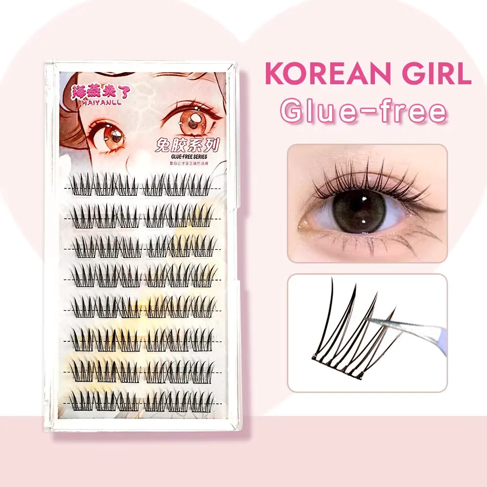 HISYI Self-Adhesive False Eyelashes 8 Rows - Glue-Free, Natural Look, Reusable & Easy Apply for Daily/Party Makeup (8-Pack)