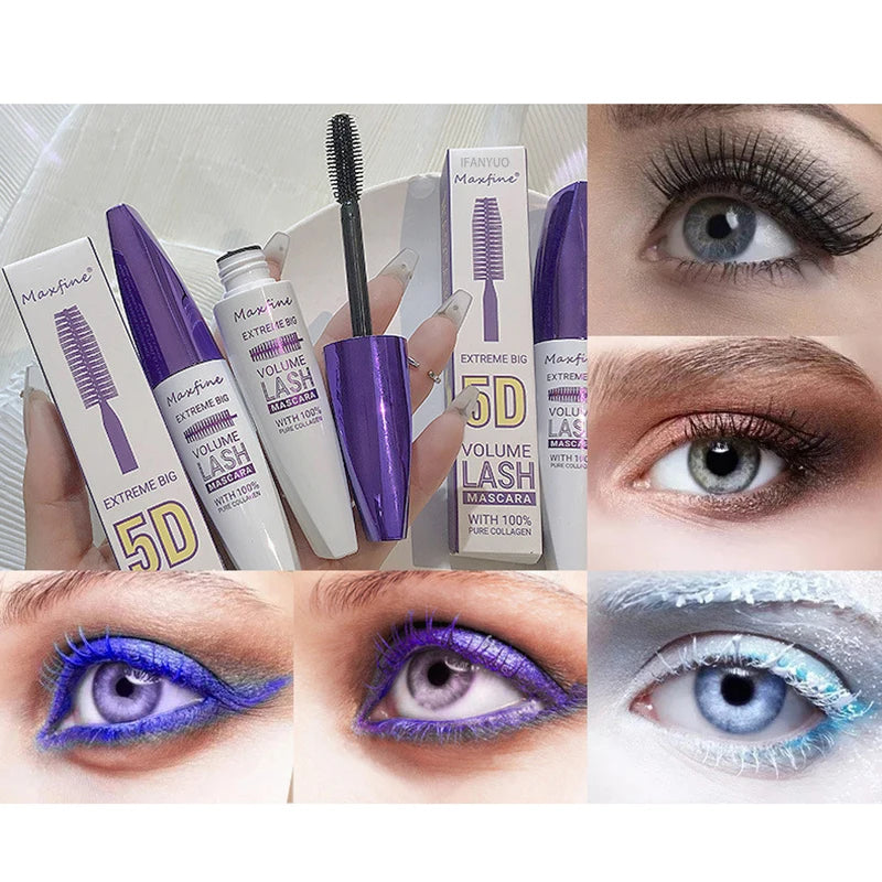 Colorful Eyelash Mascara 5D Silk Fiber Volume Curling Lengthening EyeLashes Extension Purple Blue White Waterproof Eye Makeup