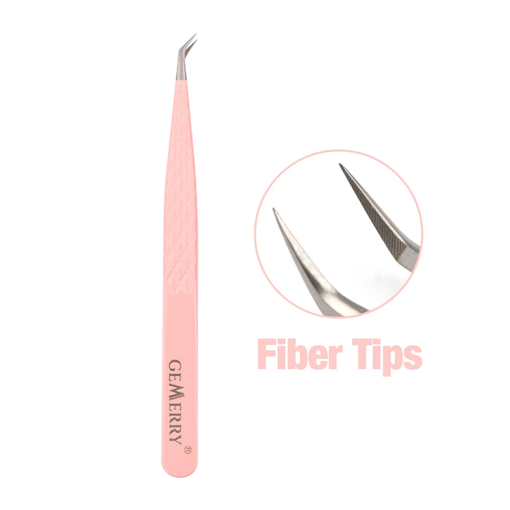 GEMERRY 1 Pcs Pink Gradient Angel Eyelash Tweezers Fiber Tips High Precision Professional Stainless Steel Tool