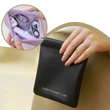 PU Leather Simple Mini Lipstick Makeup Storage Earphones Bag Waterproof Dustproof Large Capacity Multi-layer Partition Portable
