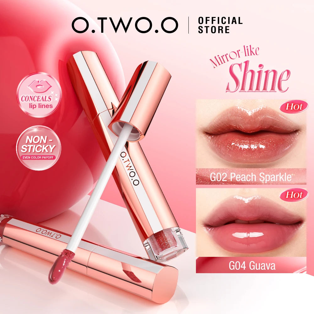 O.TWO.O Liquid Lip Gloss Lipstick Glossy Finish High-Shine Long Lasting Moisturize Non-Stick Glassy Lips Glossy Lip Stain Makeup