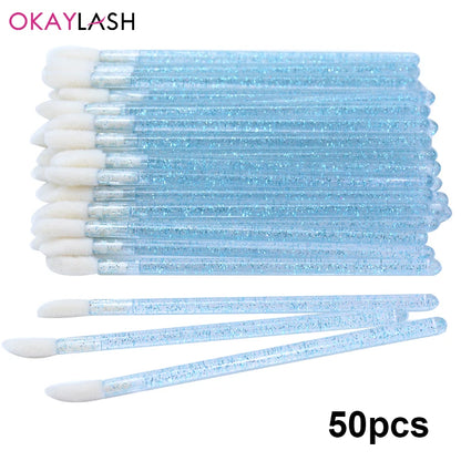 Okaylash Disposable Glitter Eyelash Extension Cleaning Brushes Crystal Micro Lip Gloss Applicator Shining Cleaner Makeup Tools