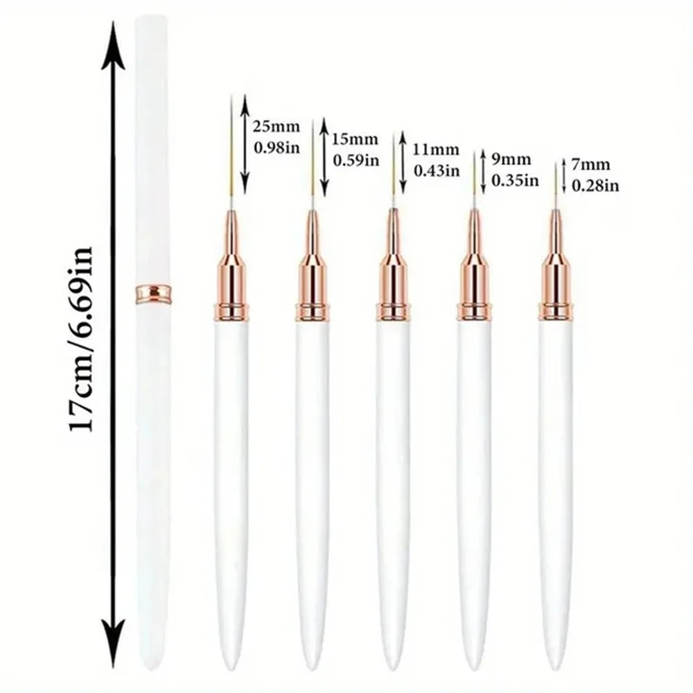 5pc/1set Nail Art Liner Brushes Long Lines Liner Brush UV Gel Polish Painting Nail Design Brush Plastic Handle Nail Drawing Pens