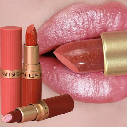 Diamond Glitter Lip Stick Waterproof Lasting Pearlescent Metallic Lip Balm Brown Lipgloss Women Lips Gloss Makeup Cosmetics