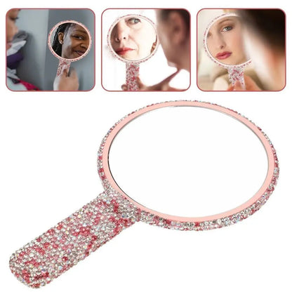 Cute Rhinestone Makeup Mirror Round Square Heart Shape Shiny Bling Cosmetic Hand Mirror Portable with Handle Handheld Mirror