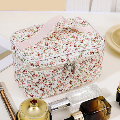 1PC Floral Makeup Bag Portable Simple Square Makeup Storage Bag Travel Toiletry Bag