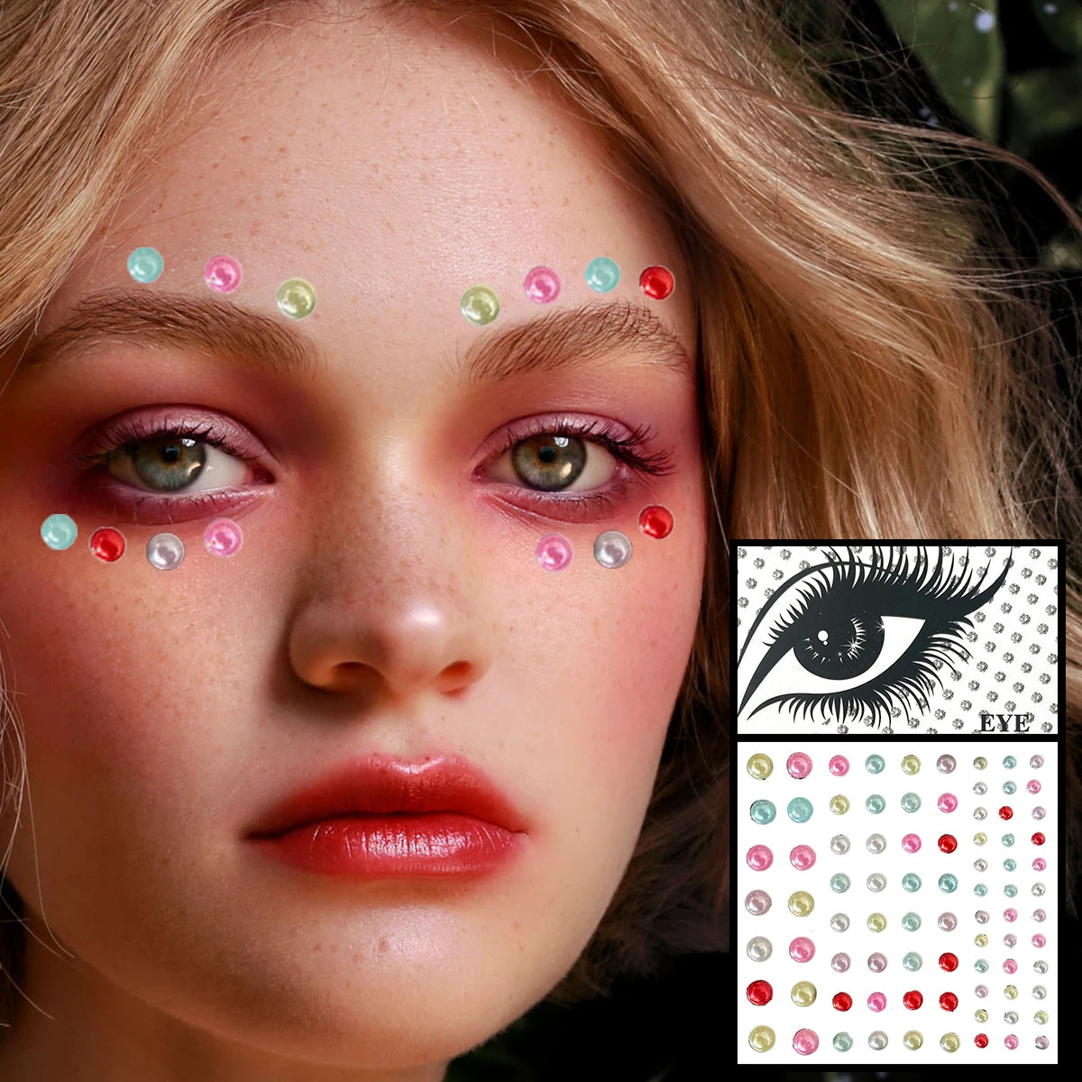 Red Heart Face Jewelry Temporary Tattoos Eye Forehead Diamonds Jewels Makeup Sticker Sparkle Water Drop Gems Nail Art Festival