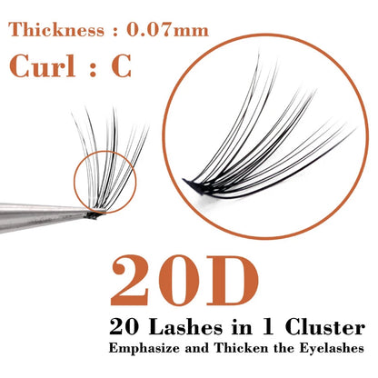 High Quality 60 Cluster 20D Black Bushy Mink Individual Eyelashes Extension Professional False Eye Lashes Faux Soft Makeup Tools