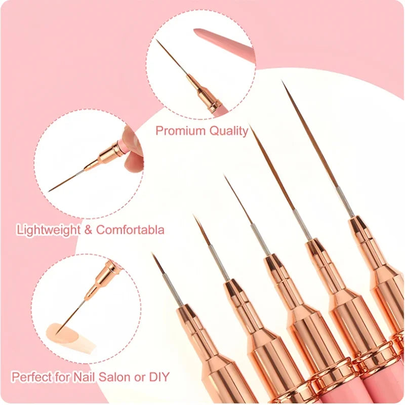 5pc/1set Nail Art Liner Brushes Long Lines Liner Brush UV Gel Polish Painting Nail Design Brush Plastic Handle Nail Drawing Pens