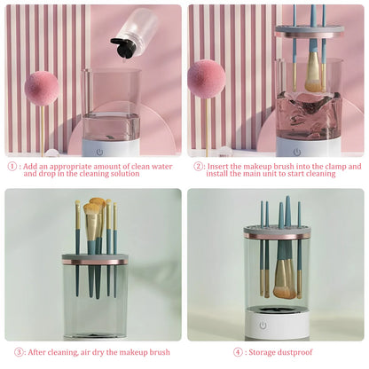USB Powered Brush Washer & Dryer - Odorless Battery-Free Makeup Cleaner, Plug-and-Play Essential Beauty Accessory