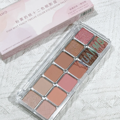 12-color pink eyeshadow palette - matte and shiny versions, suitable for both day and night, for dates and commutes, pink makeup