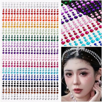 132/162/216/900pcs Coorful Diamonds Tattoos Stickers 3/4/5/6mm Face Rhinestones Tattoo for Party Body/Eye Makeup Gem Accessories