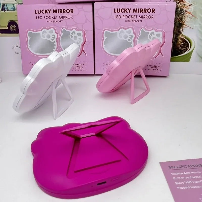 Kawaii Anime Hello Kitty USB Light Mirror Cartoon Character Styling Accessories Portable Desktop Makeup Mirror Room Decoration