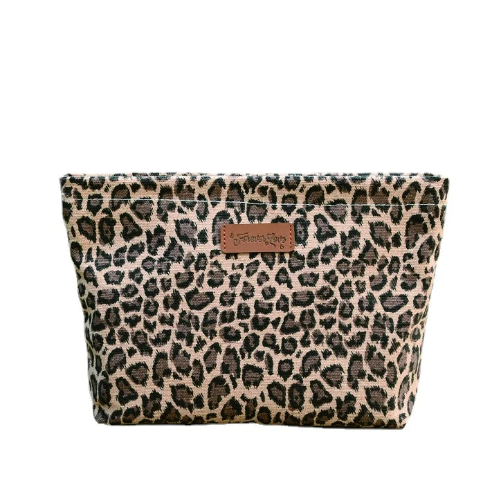 Leopard Print Large Makeup Bag - Stylish cute Toiletry Organizer handbag for women girls