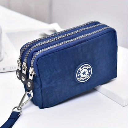 Three-layer Zipper Short Mobile Phone Bag Fashion Hand Makeup WOMEN'S Bag Portable Change Waterproof Multi-layer Pocket Bag