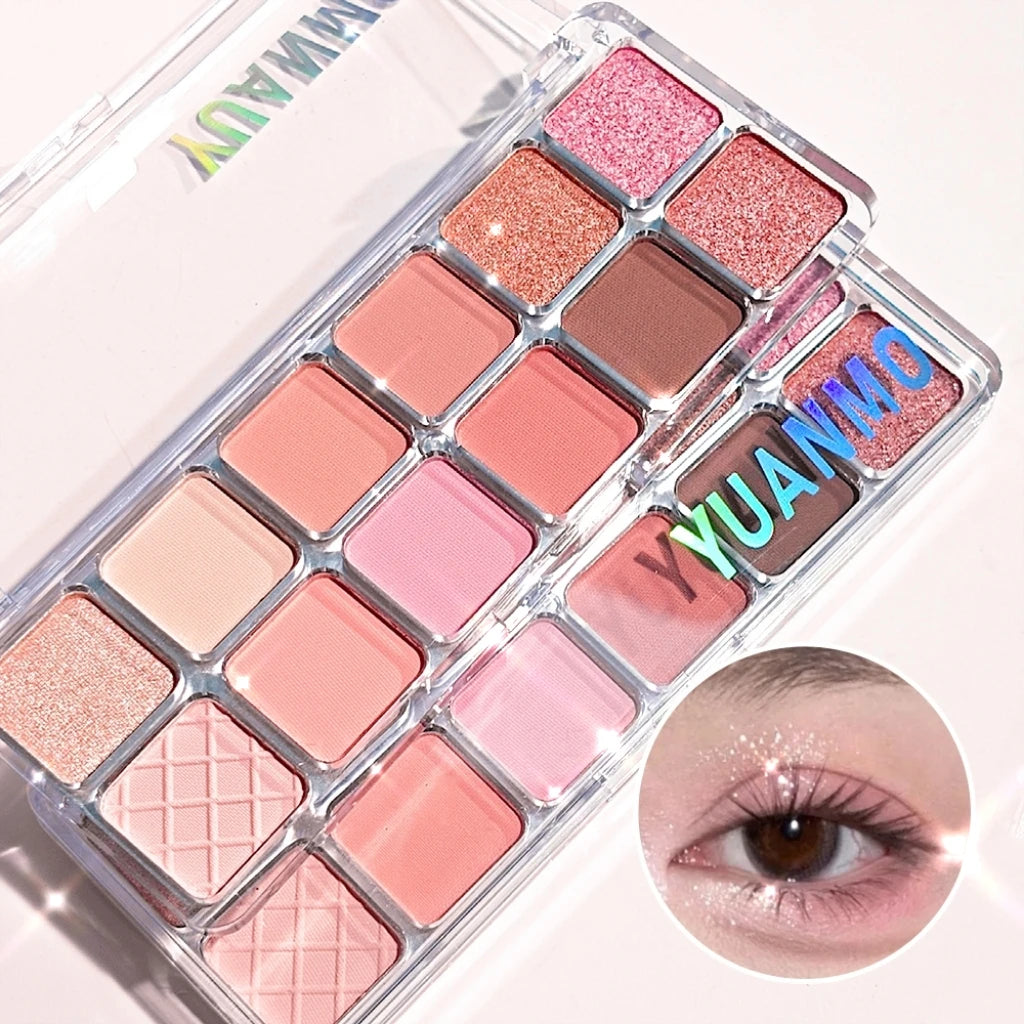 12-color pink eyeshadow palette - matte and shiny versions, suitable for both day and night, for dates and commutes, pink makeup