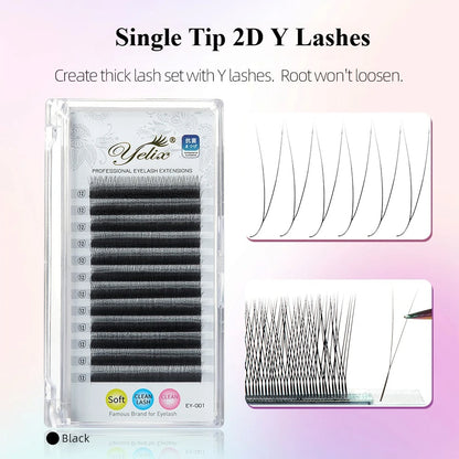 Yelix Single Tip 2D Y Shape Lashes Hand Woven Premium B C D L M Natural Eyelashes Extension Supplies Makeup Mesh Net Cross Lash
