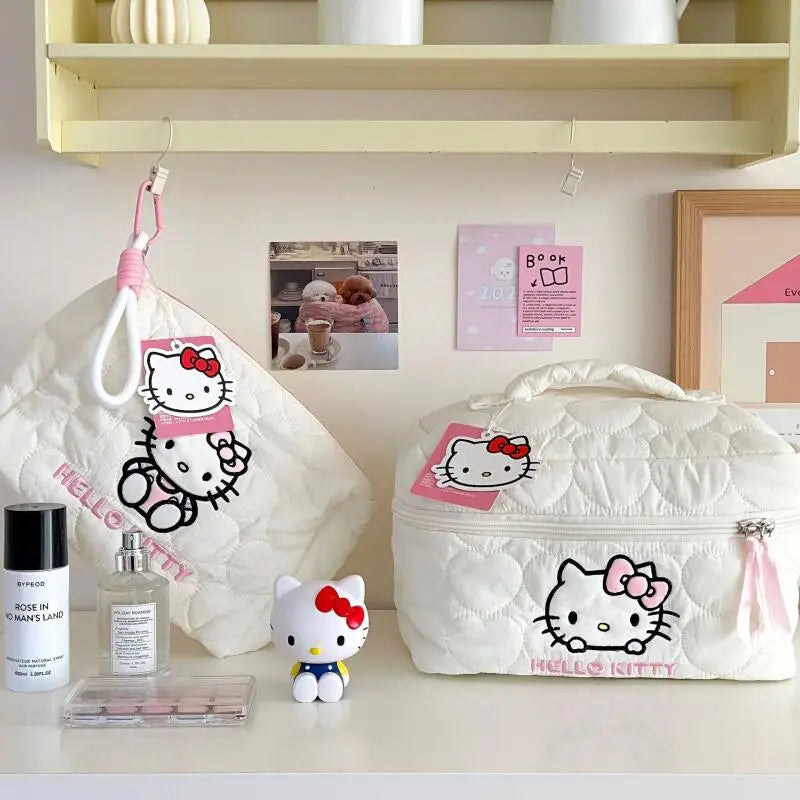 Kitty Large Capacity Makeup Bag Waterproof Travel Toiletry Organizer Cute Cartoon Cosmetic Case with Double Zipper for Girls