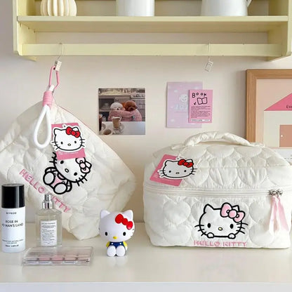Kitty Large Capacity Makeup Bag Waterproof Travel Toiletry Organizer Cute Cartoon Cosmetic Case with Double Zipper for Girls