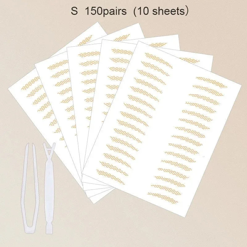 480Pcs Stealth Double Fold Eyelid Tape Fiber Sticker Lace Nature Clear Beige Stripe Self-adhesive Natural Eye Makeup with Tool