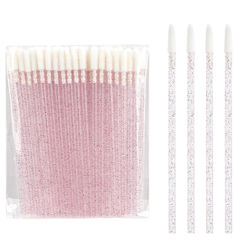 50Pcs Disposable Crystal Lip Brush Lipstick Gloss Wands Eyelash Makeup Micro Brushes Lash Extension Clean Applicator Makeup Tool