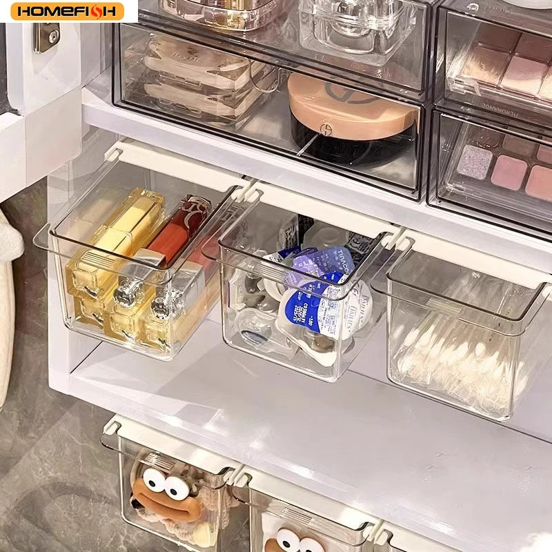 Homefish Transparent Bathroom Cotton Stick Makeup Cotton Bathroom Pull-Out Storage Drawer Style Storage Box Under Mirror Cabinet