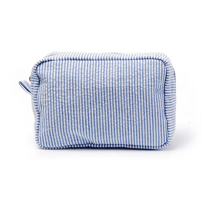 Personalized Seersucker Makeup Bag, Embroidered Name Seersucker Bag, Personalized Wash Bag, Wedding Bridesmaid Gift Makeup Bag