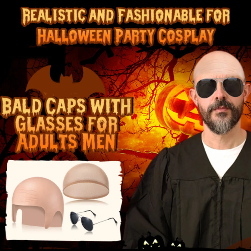 4 Pcs Bald Caps Set Makeup Bald Head Wig Caps Cosplay Costume Accessories for Men Women Party Supplies