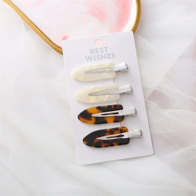 4Pcs Girls Leopard Seamless Hair Clip Set Women Acetate Sheet No Bend Bangs Clip Duckbill Clip Hairpins Makeup Hair Styling Tool