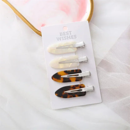 4Pcs Girls Leopard Seamless Hair Clip Set Women Acetate Sheet No Bend Bangs Clip Duckbill Clip Hairpins Makeup Hair Styling Tool
