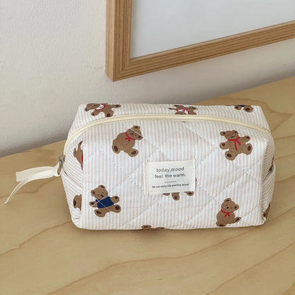 Women's Cosmetic Bag Striped Bear Makeup Bag Cartoon Go Out Large Capacity Toiletry Storage Bag Bolsa De Maquillaje Viaje Sweet