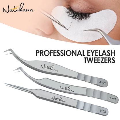 NATUHANA Professional Eyelash Extension Tweezers, High Precision Anti-Static Stainless Steel Lash Tools for Volume & Isolation