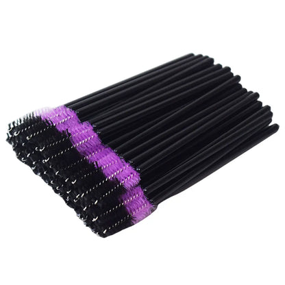 50pcs Disposable Mixed Color Eyelash Brushes Crystal Eye Lash Mascara Wands Glitter Lash Comb Spoolies Micro Makeup Applicators