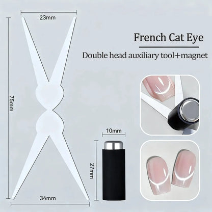 3D Double Headed Nails French Shape Strong Cat Eye Magnet Nail Art Gel Polish Magnetic Effect Manicure Accessories Tools Set