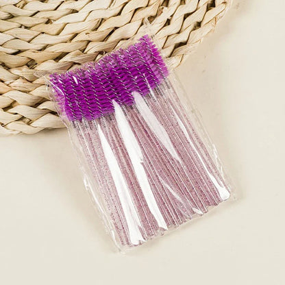 50Crystal Eyelash Comb with Holder Disposable Eyelash Extension Brush Mascara Applicator Professional Makeup Tool Set
